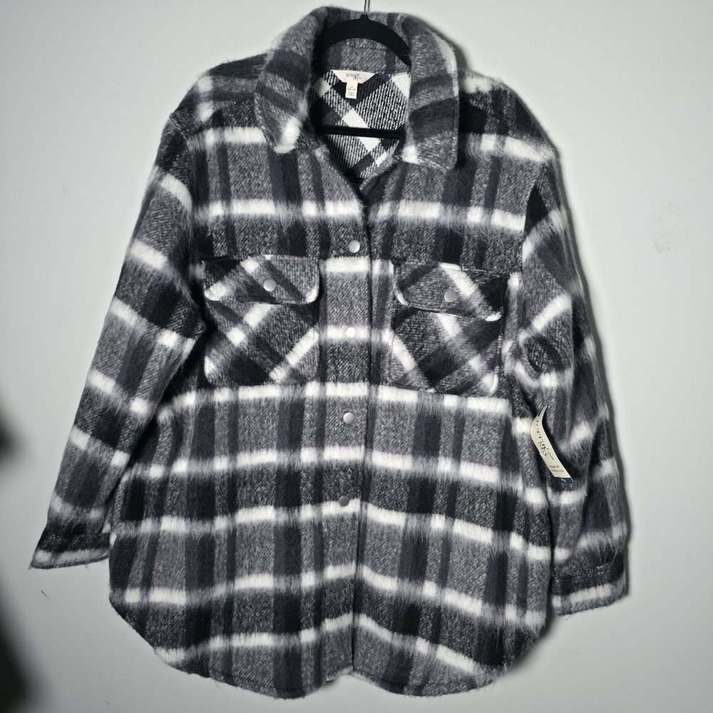 Terra & Sky Women's Plus Size Brushed Plaid Button Down Shacket, 1X